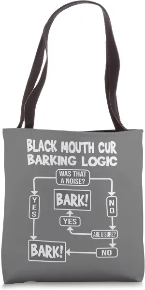 Dog Barking Logic, funny dog gift, Funny Black Mouth Cur Tote Bag