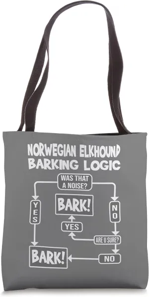 Dog Barking Logic, funny dog gift, Funny Norwegian Elkhound Tote Bag