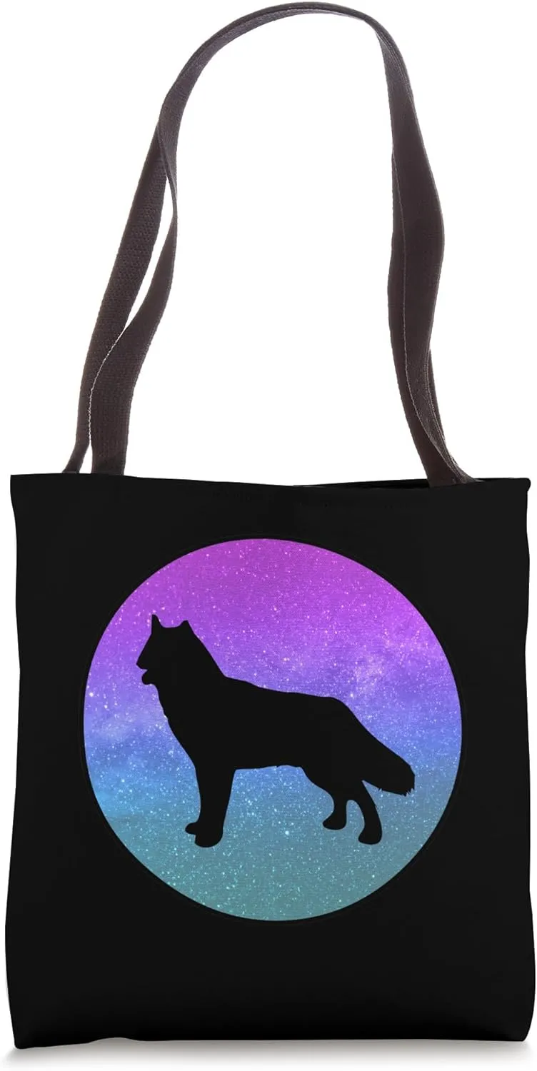 Dog Breed Northern Inuit Dog Dog Silhouette Space Galaxy Tote Bag