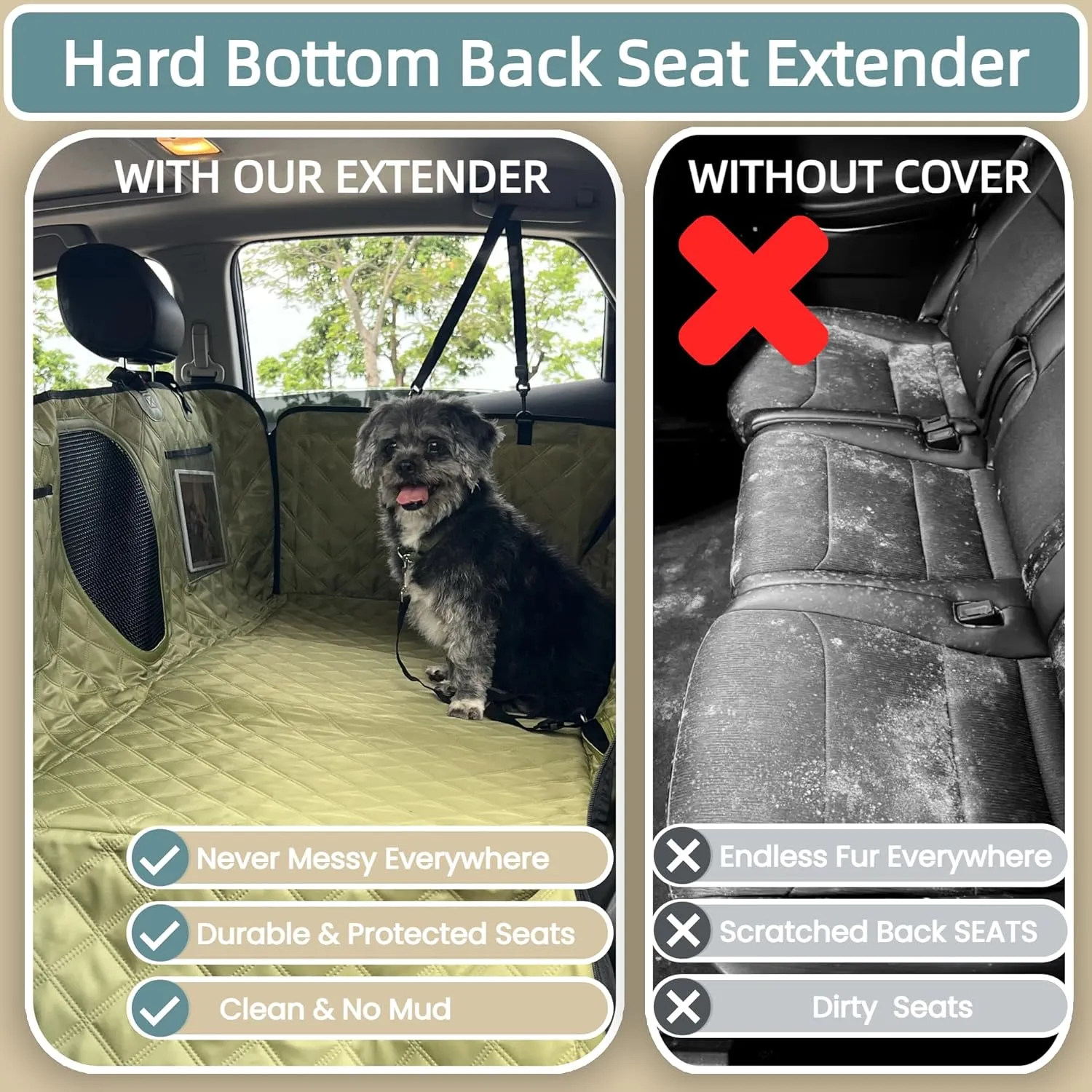 Dog car seat Cover for Back seat, 2025 New Upgraded Luxury Puppy Dog Hammock for car, Waterproof Hard Bottom car seat Cover for Dogs, Holds 400lbs,Easy to Install and Clean (Grass Green)