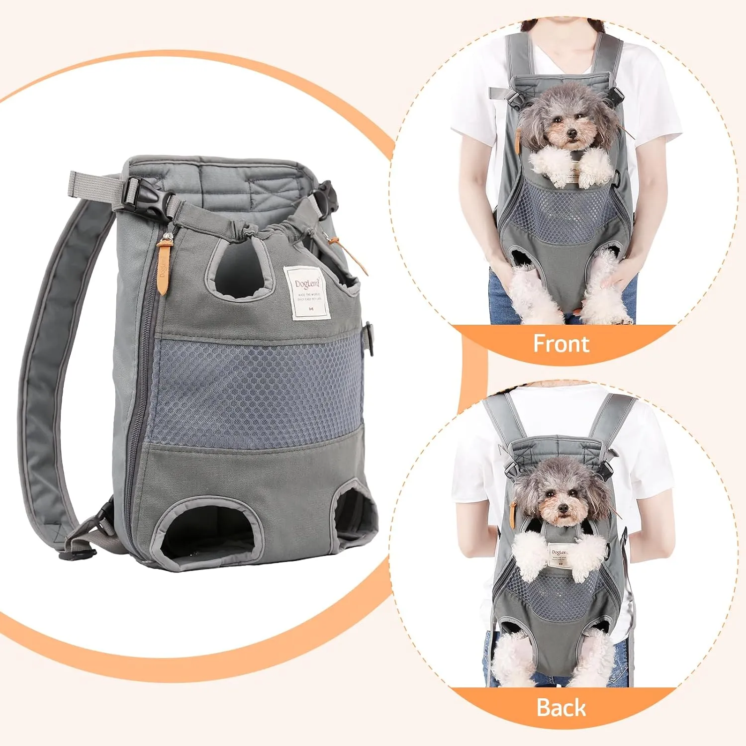 Dog Carrier Backpack, Pet Front Carrier Backpack Legs Out Dog Chest Carrier for Small Medium Dogs, Hands-Free Cat Backpack Carrier Dog Travel Backpack Airline Approved Hiking Bike Motorcycle