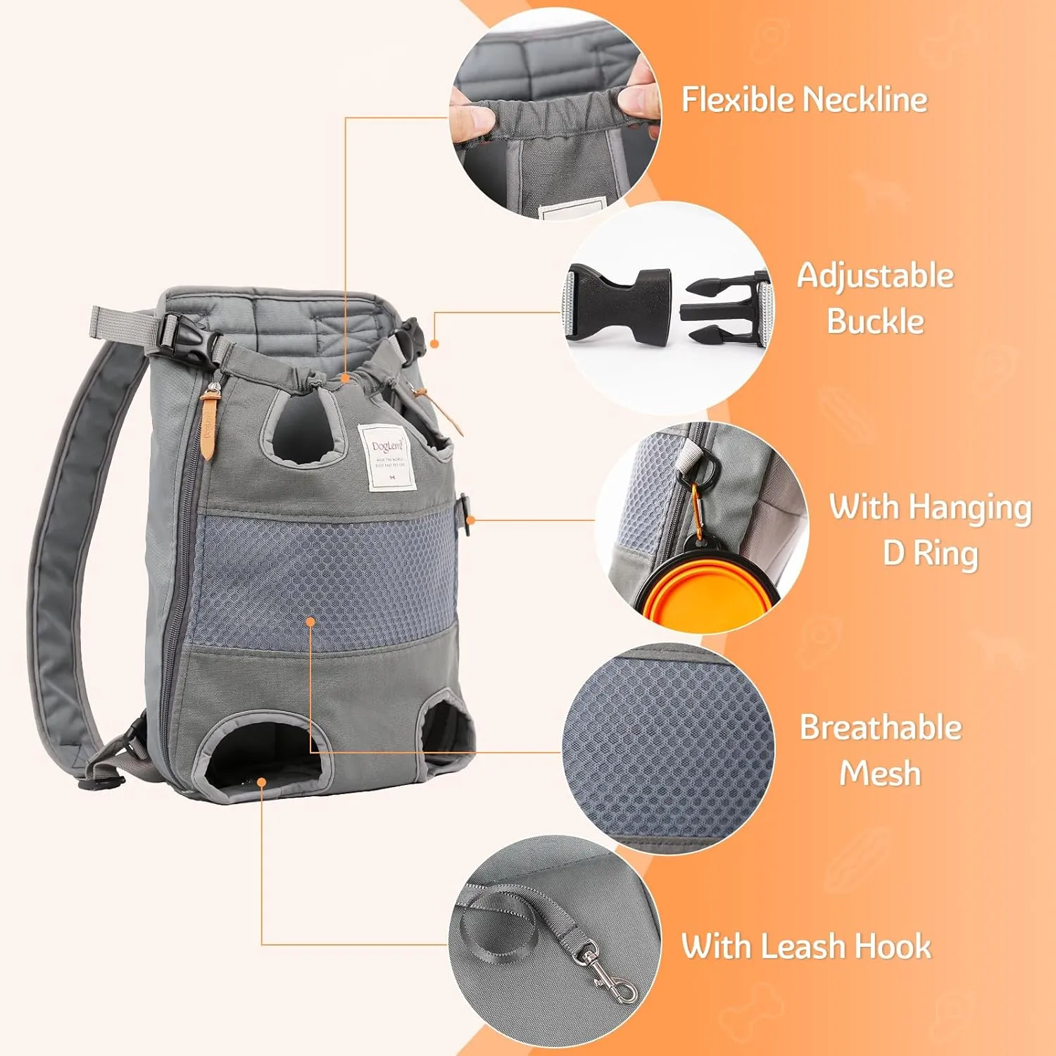 Dog Carrier Backpack, Pet Front Carrier Backpack Legs Out Dog Chest Carrier for Small Medium Dogs, Hands-Free Cat Backpack Carrier Dog Travel Backpack Airline Approved Hiking Bike Motorcycle