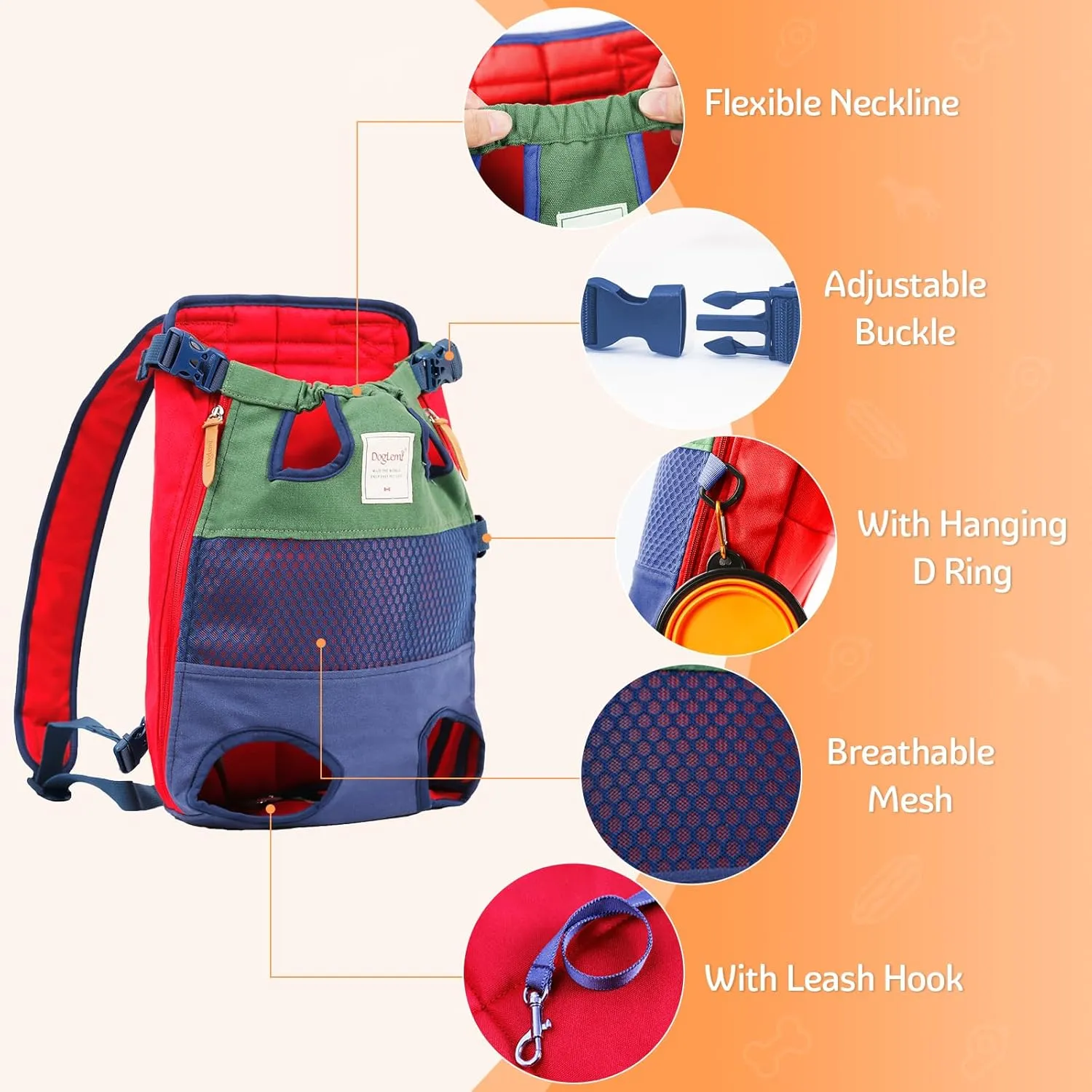 Dog Carrier Backpack, Pet Front Carrier Backpack Legs Out Dog Chest Carrier for Small Medium Dogs, Hands-Free Cat Backpack Carrier Dog Travel Backpack Airline Approved Hiking Bike Motorcycle