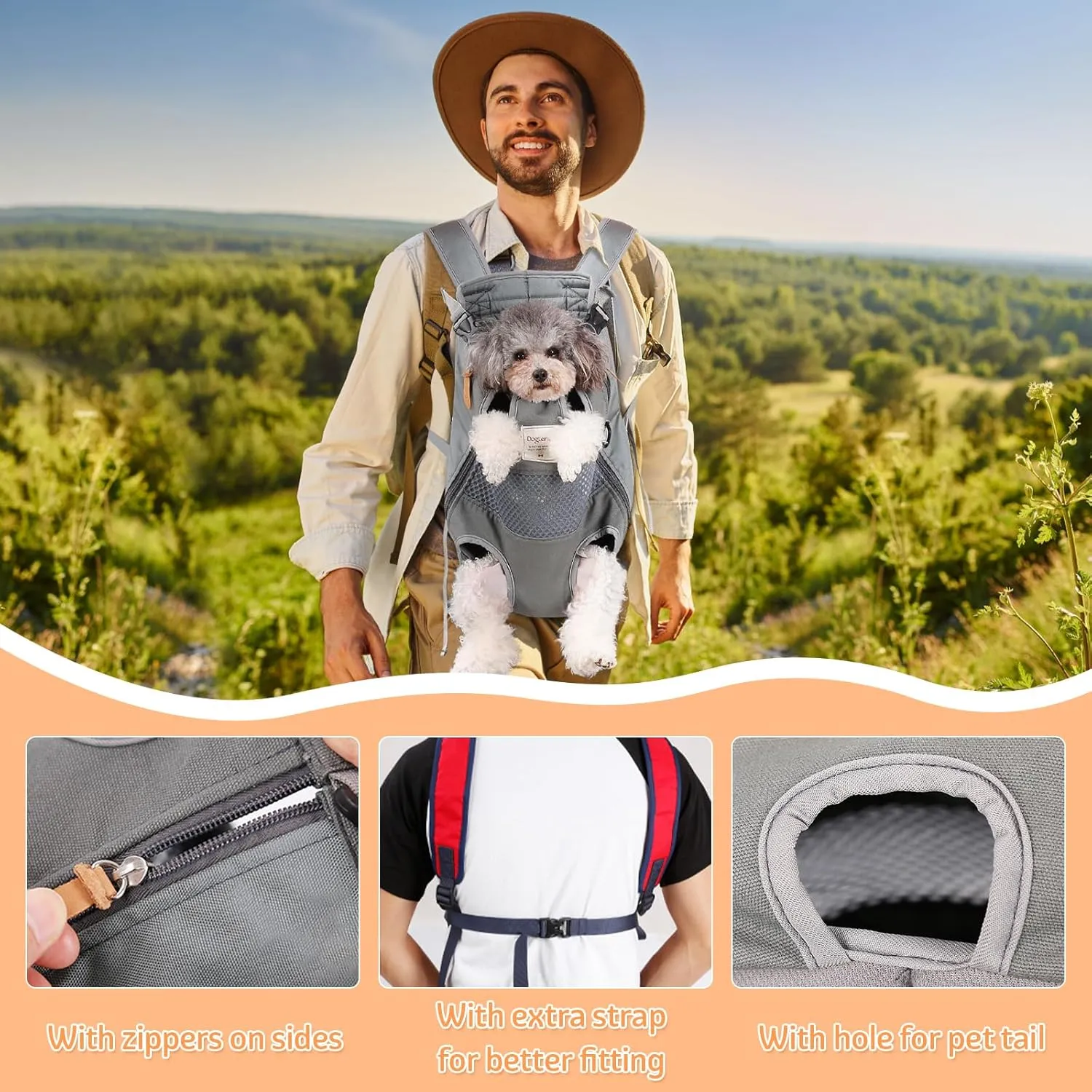 Dog Carrier Backpack, Pet Front Carrier Backpack Legs Out Dog Chest Carrier for Small Medium Dogs, Hands-Free Cat Backpack Carrier Dog Travel Backpack Airline Approved Hiking Bike Motorcycle