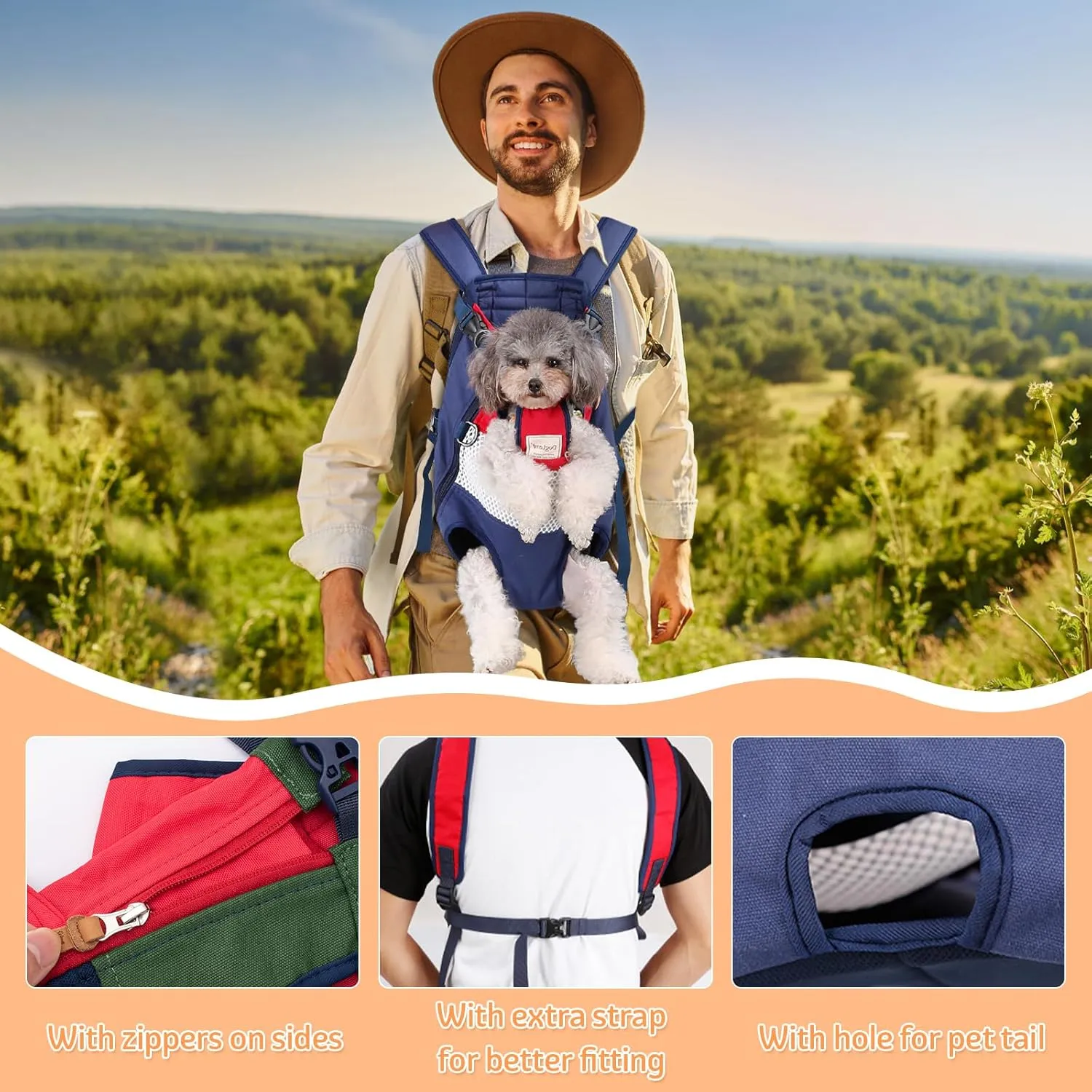 Dog Carrier Backpack, Pet Front Carrier Backpack Legs Out Dog Chest Carrier for Small Medium Dogs, Hands-Free Cat Backpack Carrier Dog Travel Backpack Airline Approved Hiking Bike Motorcycle