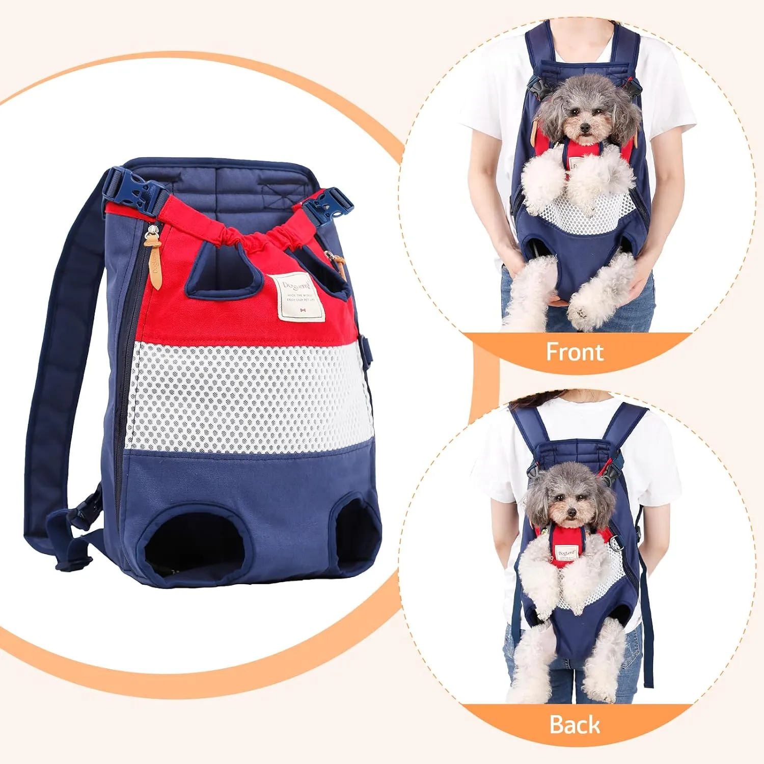 Dog Carrier Backpack, Pet Front Carrier Backpack Legs Out Dog Chest Carrier for Small Medium Dogs, Hands-Free Cat Backpack Carrier Dog Travel Backpack Airline Approved Hiking Bike Motorcycle