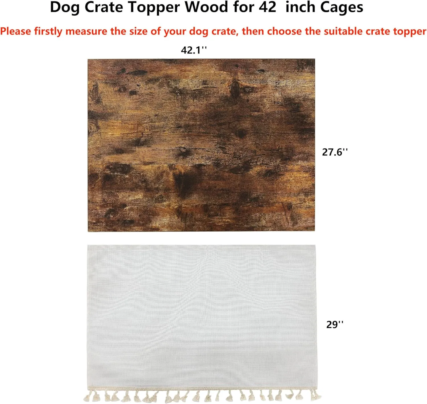 Dog Crate Topper Wood for 48 42 36 24 inch Cages, Dog Crate Table Topper with Tassel Curtain, Rustic Style Dog Kennel Topper, Rustic Brown(Dog Crate Not Include)