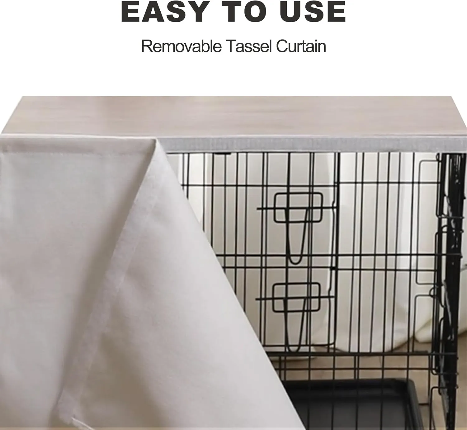 Dog Crate Topper Wood for 48 42 36 24 inch Cages, Dog Crate Table Topper with Tassel Curtain, Rustic Style Dog Kennel Topper, Rustic Brown(Dog Crate Not Include)