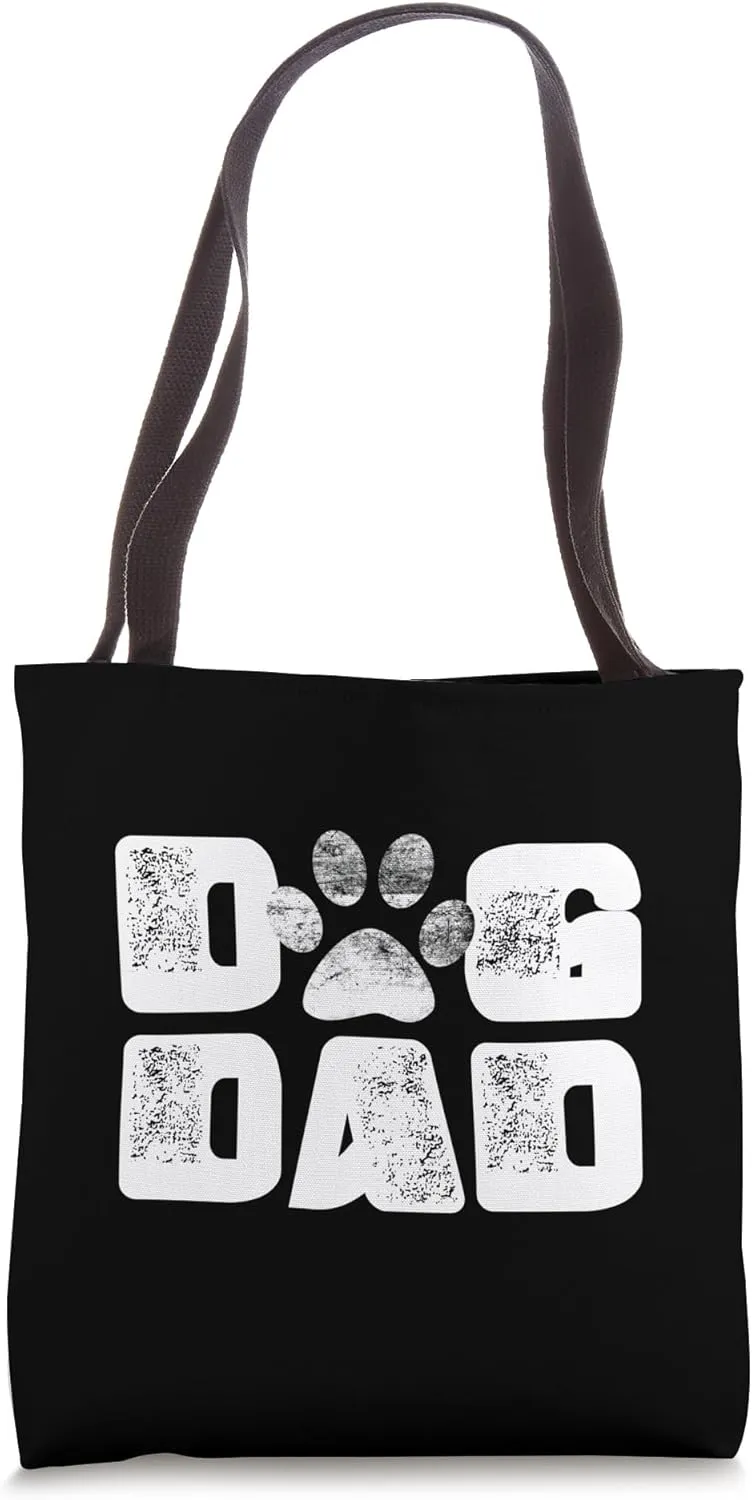 Dog dad groovy font distressed text new puppy Father's Day Tote Bag