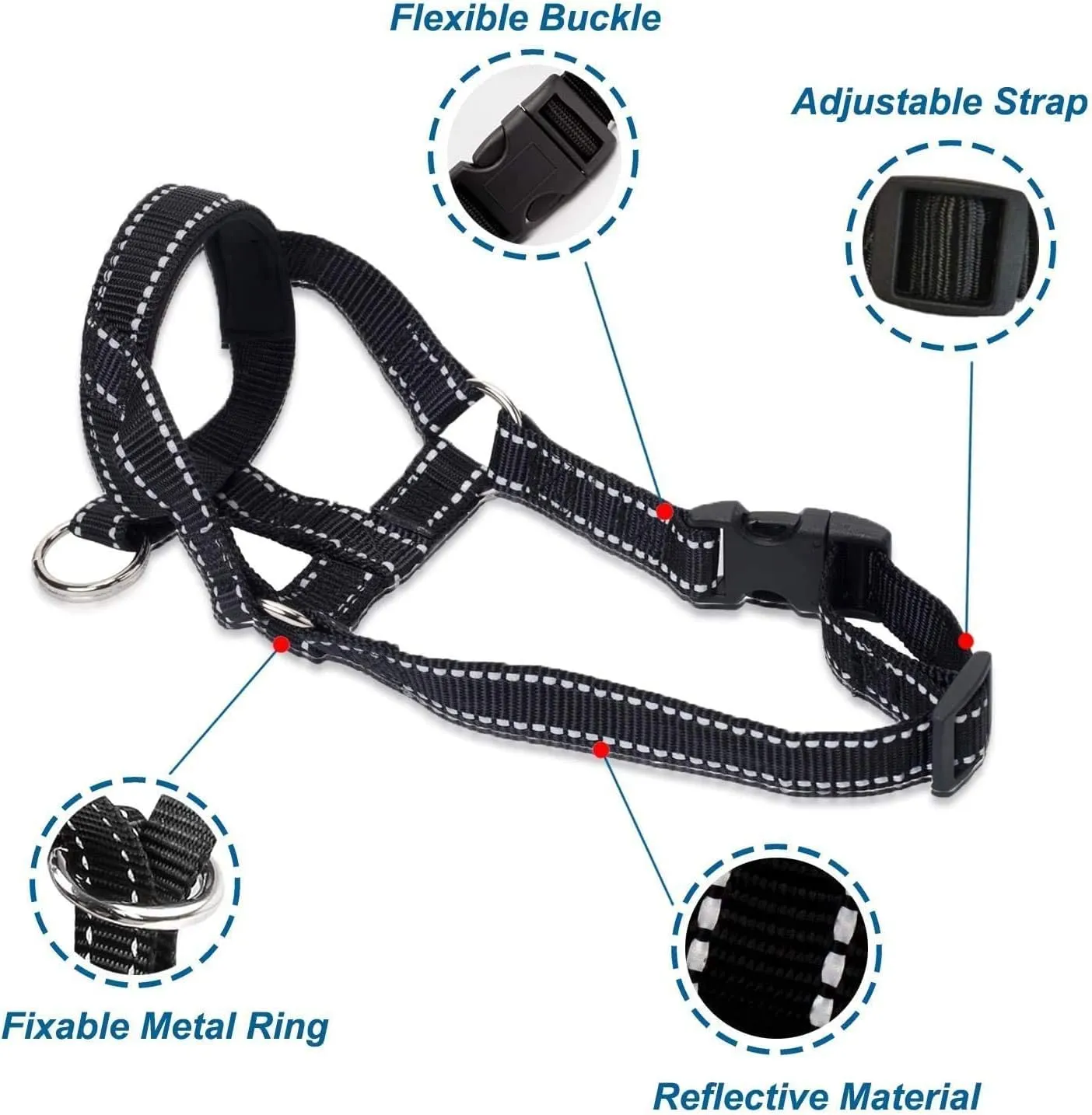 Dog Head Halter with Reflective Safety Strap Stop Dog's Pulling, Dog Head Collar for Small Medium Large Dogs(M,Blue)