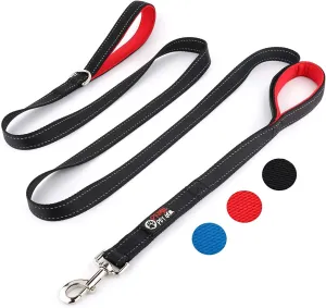 Dog Leash 8ft Long - Black - Traffic Padded Two Handle - Heavy Duty - Double Handles Lead for Control Safety Training - Leashes for Large Dogs or Medium Dogs - Dual Handles Leads