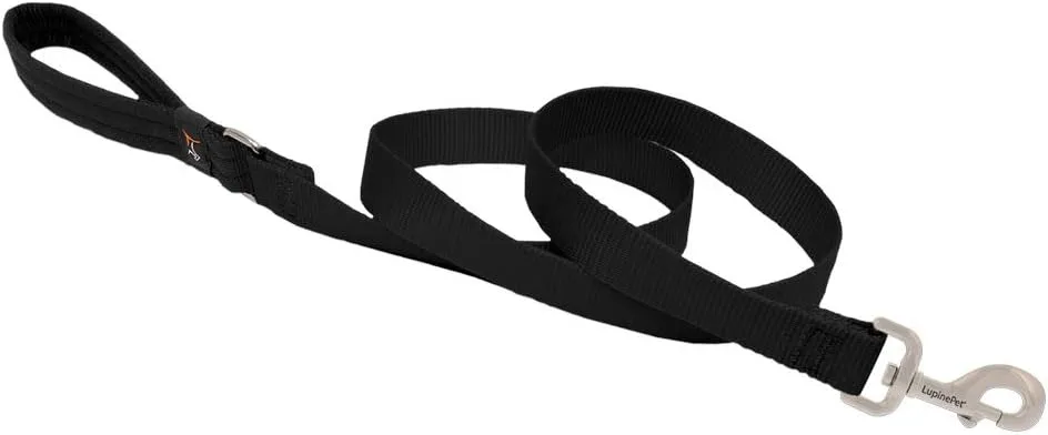 Dog Leash by Lupine in 1" Wide Black 4-Foot Long with Padded Handle