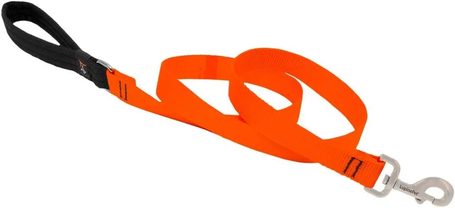 Dog Leash by Lupine in 1" Wide Blaze Orange 6-Foot Long with Padded Handle