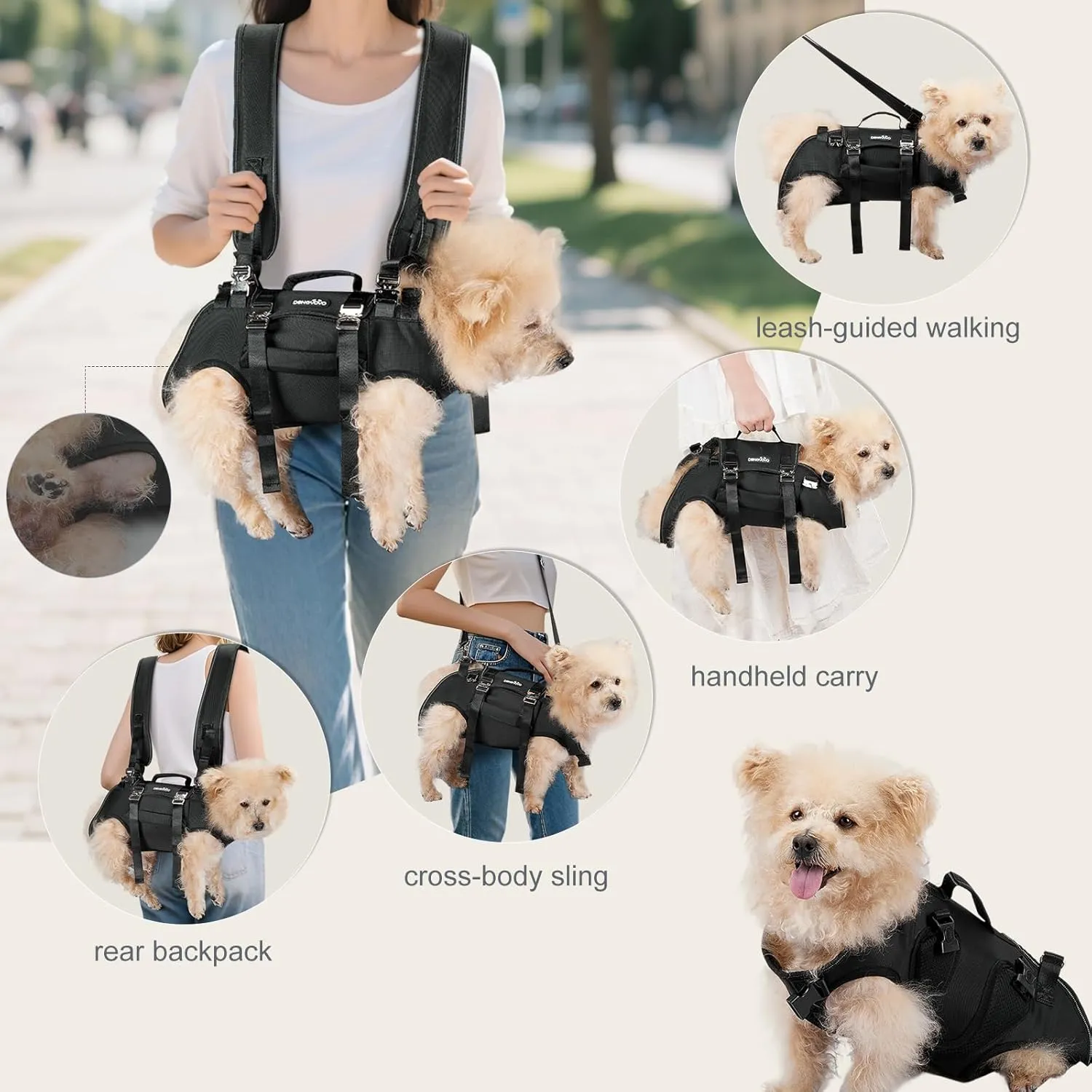 Dog Lift Harness,Outdoor 4.5-7.5lbs Dog's Lift Sling Carrier,Adjustable Emergency Dogs Carrying Harness for Spine Protection(Black S)
