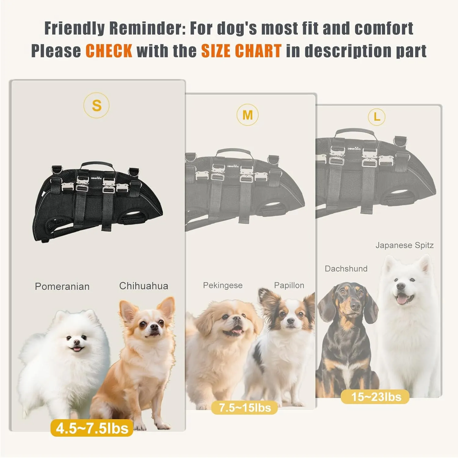 Dog Lift Harness,Outdoor 4.5-7.5lbs Dog's Lift Sling Carrier,Adjustable Emergency Dogs Carrying Harness for Spine Protection(Black S)