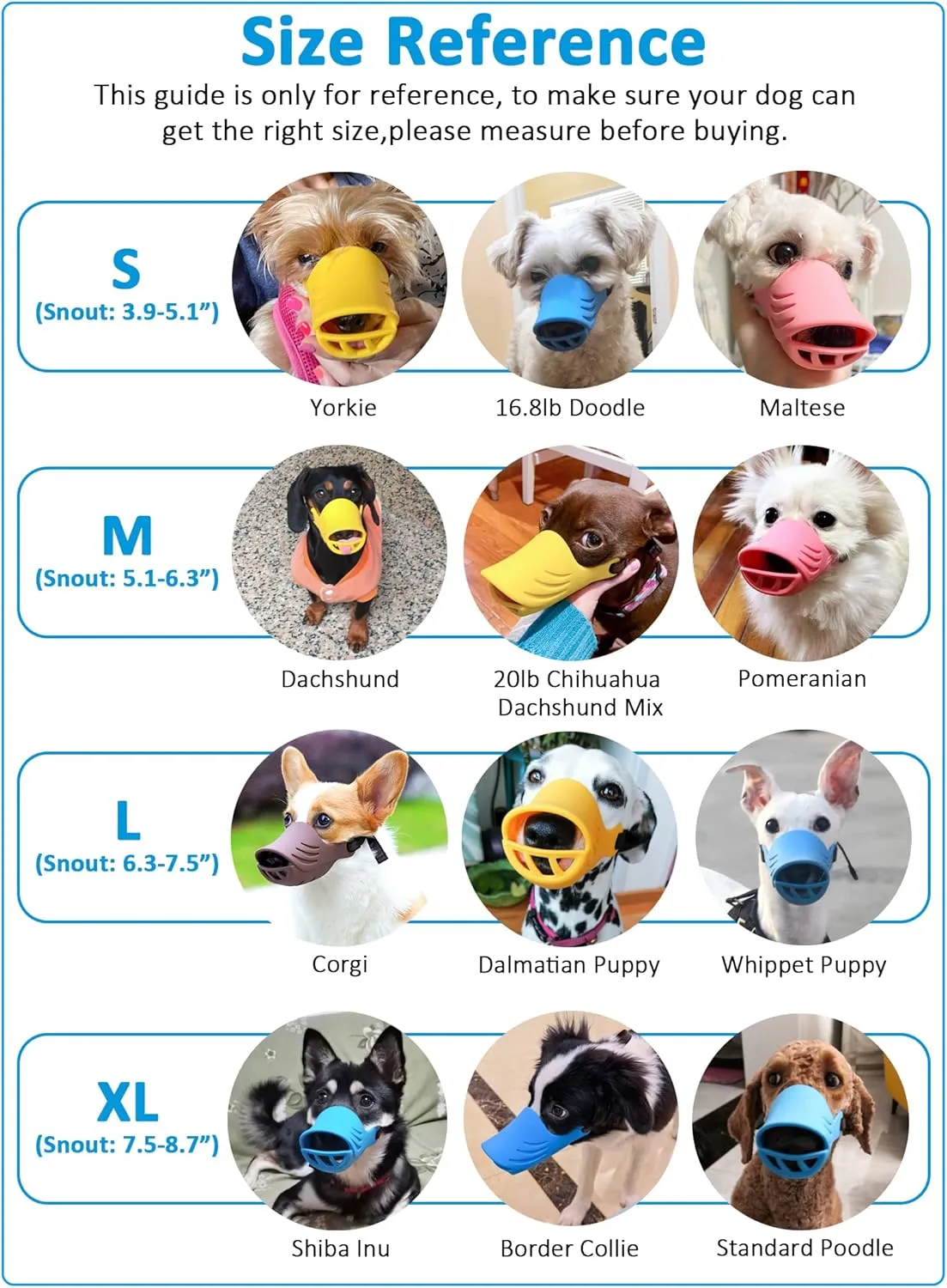 Dog Muzzle, Soft Duck Silicone Mouth Cover with Adjustable Strap for Small Medium Dogs, Best to Prevent Barking, Biting, and Chewing(Blue,M)