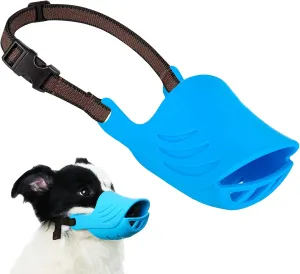 Dog Muzzle, Soft Duck Silicone Mouth Cover with Adjustable Strap for Small Medium Dogs, Best to Prevent Barking, Biting, and Chewing(Blue,M)