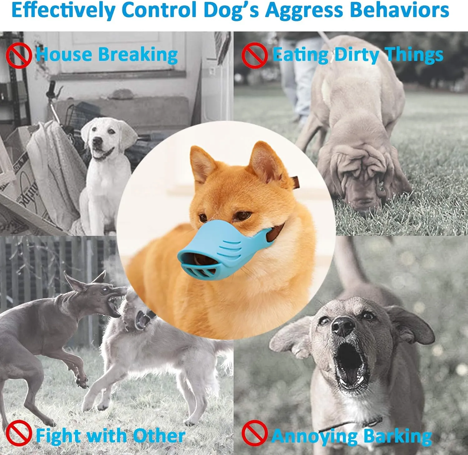 Dog Muzzle, Soft Duck Silicone Mouth Cover with Adjustable Strap for Small Medium Dogs, Best to Prevent Barking, Biting, and Chewing(Blue,M)