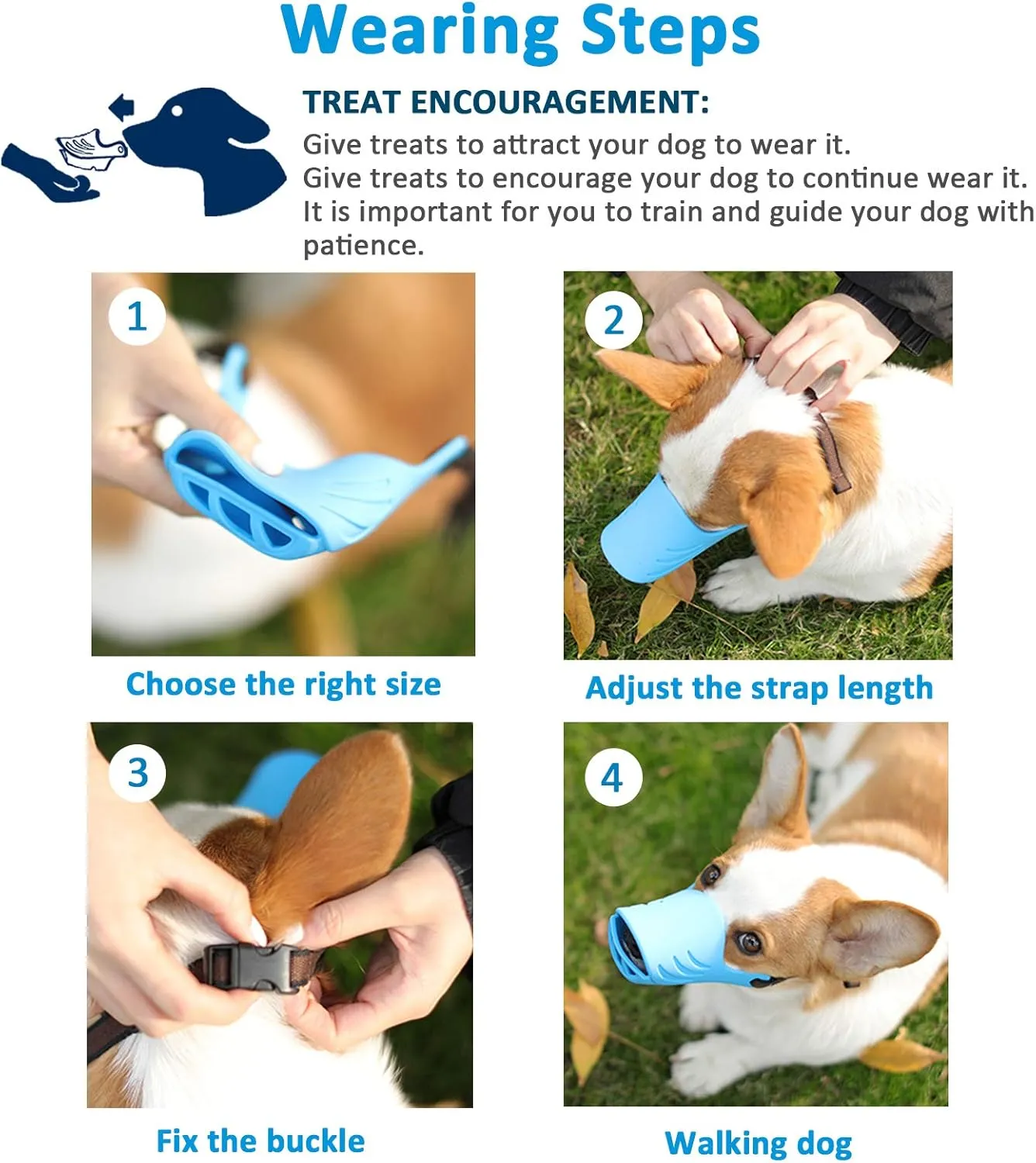 Dog Muzzle, Soft Duck Silicone Mouth Cover with Adjustable Strap for Small Medium Dogs, Best to Prevent Barking, Biting, and Chewing(Blue,M)