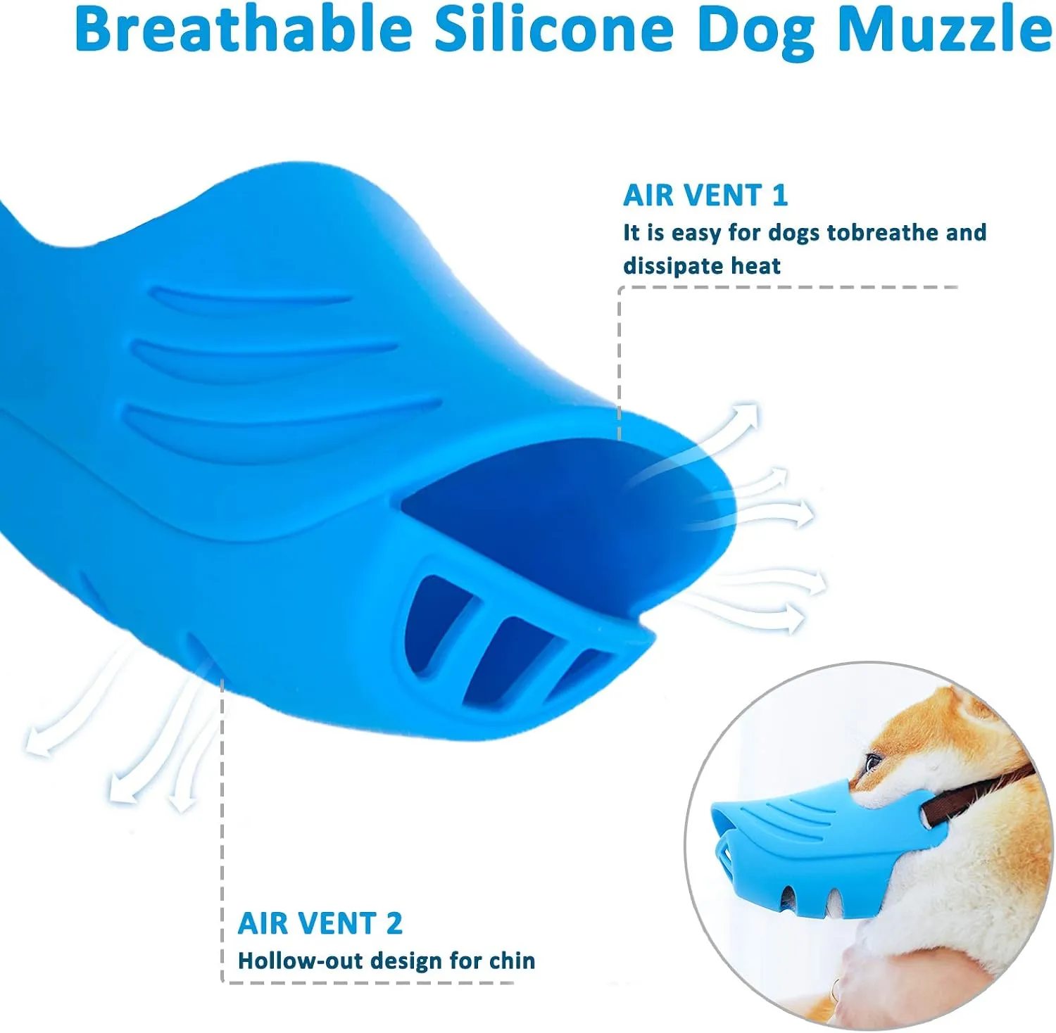 Dog Muzzle, Soft Duck Silicone Mouth Cover with Adjustable Strap for Small Medium Dogs, Best to Prevent Barking, Biting, and Chewing(Blue,M)