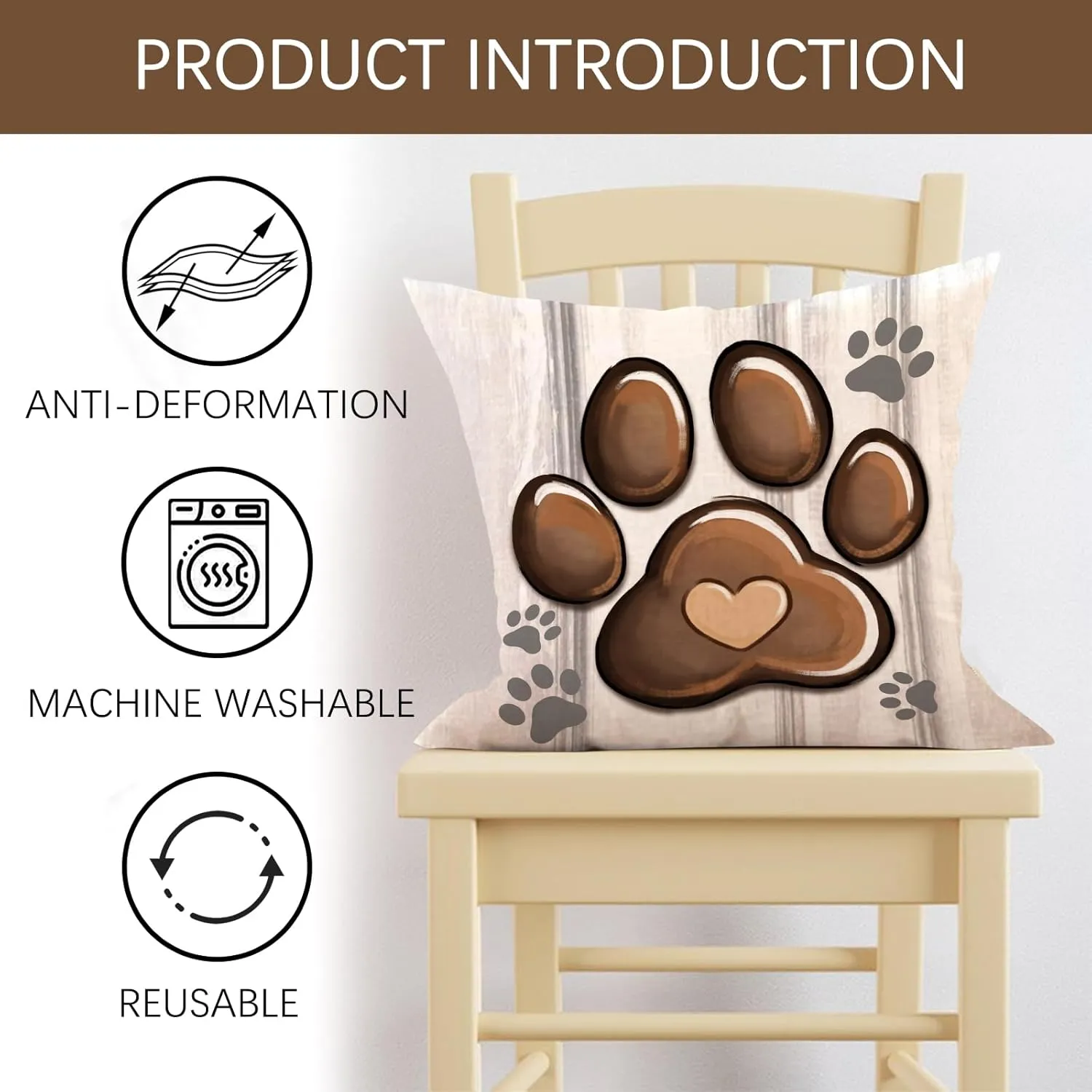 Dog Paw Print Home Decorative Throw Pillow Covers 18 x 18 Set of 4, Black Dog House I Woof You Porch Outdoor Home Decor, Bone Farmhouse Rustic Couch Cushion Case Pet Lover Gifts
