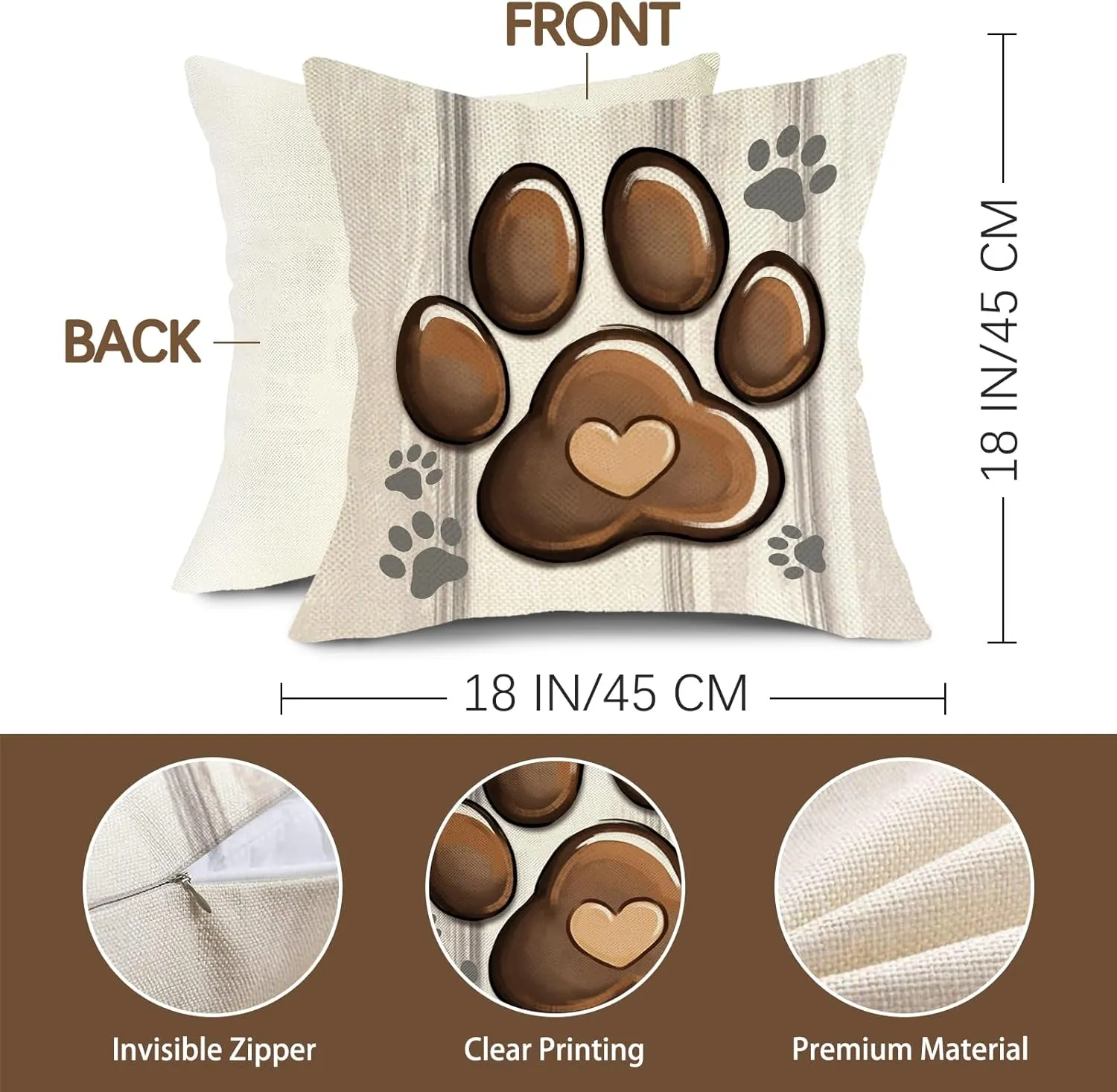 Dog Paw Print Home Decorative Throw Pillow Covers 18 x 18 Set of 4, Black Dog House I Woof You Porch Outdoor Home Decor, Bone Farmhouse Rustic Couch Cushion Case Pet Lover Gifts
