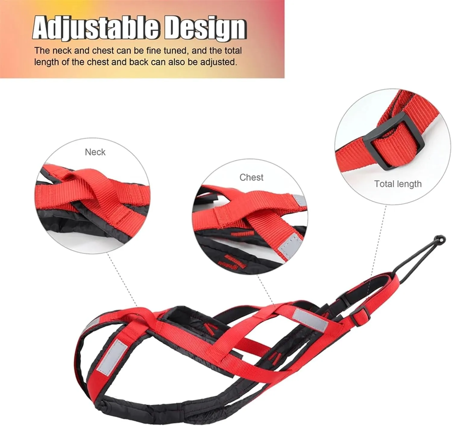 Dog Sledding Harness,Dog Sled Harness Pet Weight Pulling Sledding Harness Mushing X Back Harness for Large Dogs Husky Canicross Skijoring Scootering(Red,M)