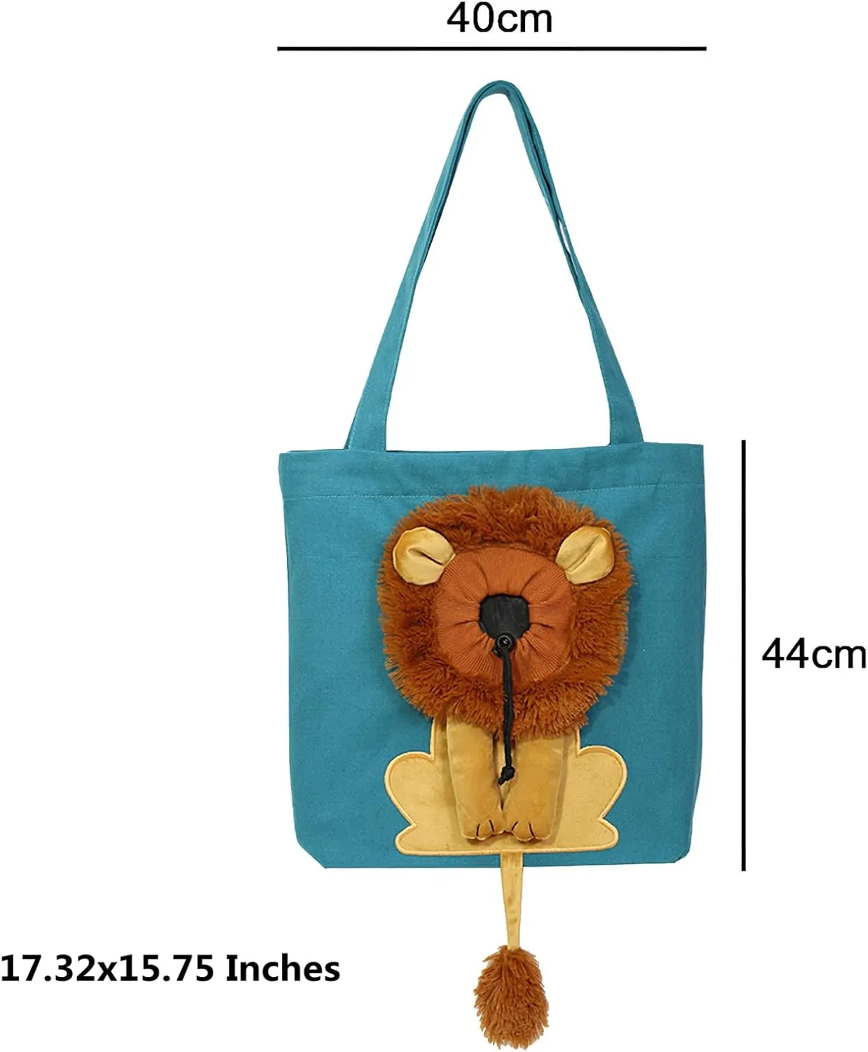 Dog Tote Bag with Zipper Cat Shoulder Carrier Lion-Shaped Pet Canvas Bag for Daily Use Walking Travel (L, Acid Blue)