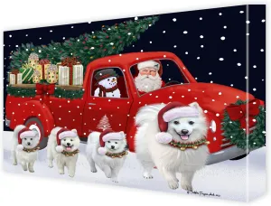 Doggie of the Day Christmas Express Delivery Red Truck Running American Eskimo Dog Canvas Wall Art - Ready to Hang Room Decor Wall Art Canvas - Digital Painting for Decoration, 8"x10"
