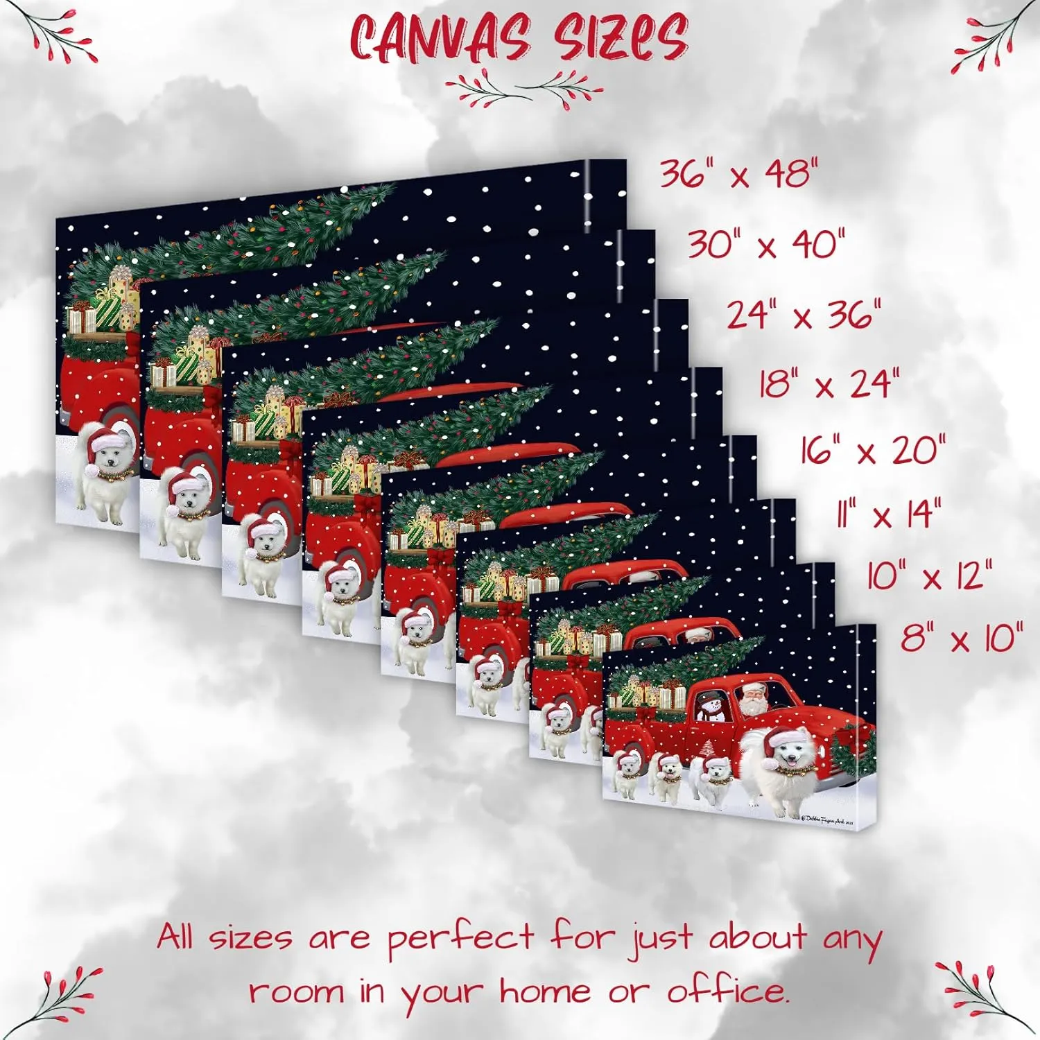 Doggie of the Day Christmas Express Delivery Red Truck Running American Eskimo Dog Canvas Wall Art - Ready to Hang Room Decor Wall Art Canvas - Digital Painting for Decoration, 8"x10"
