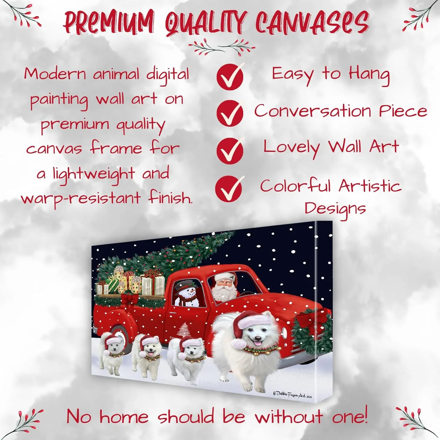 Doggie of the Day Christmas Express Delivery Red Truck Running American Eskimo Dog Canvas Wall Art - Ready to Hang Room Decor Wall Art Canvas - Digital Painting for Decoration, 8"x10"