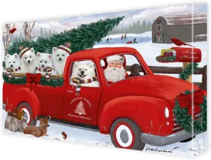 Doggie of the Day Christmas Express Red Truck with American Eskimo Dog Canvas Wall Art - Premium Quality Ready to Hang Room Decor - Flat Rolled 16" x 20"