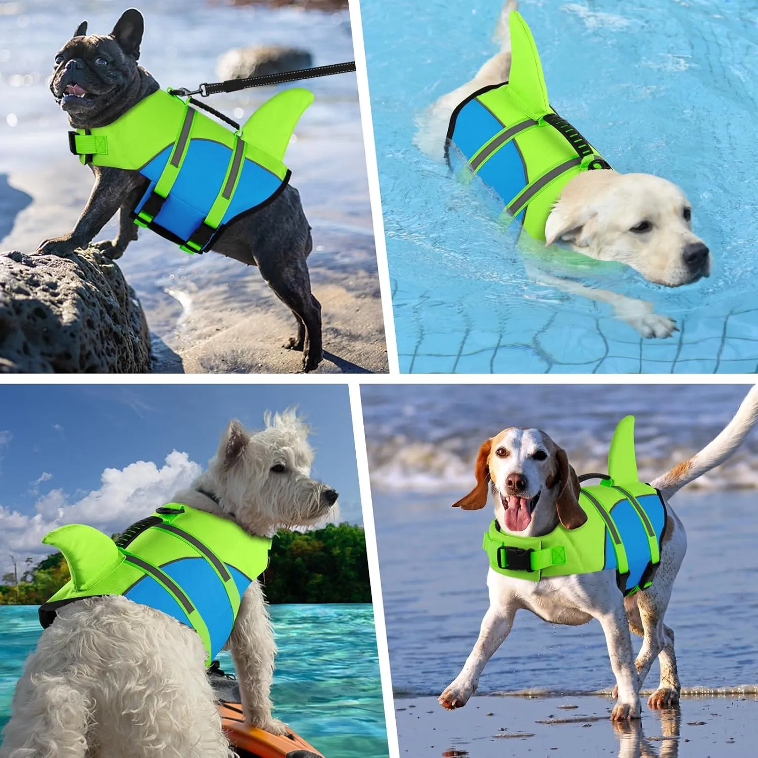 DogLay Ripstop Shark Dog Life Jacket with Rescue Handle, Adjustable Dog Vests for Swimming, Boating - Small, Medium, Large