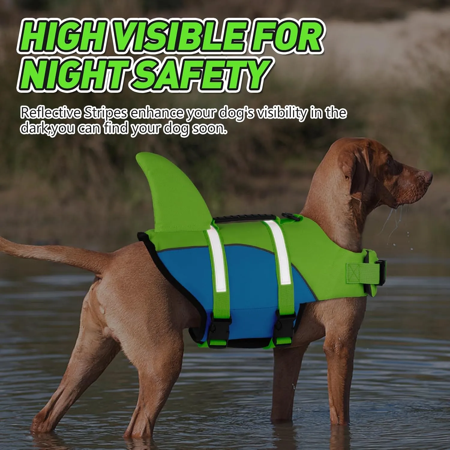 DogLay Ripstop Shark Dog Life Jacket with Rescue Handle, Adjustable Dog Vests for Swimming, Boating - Small, Medium, Large