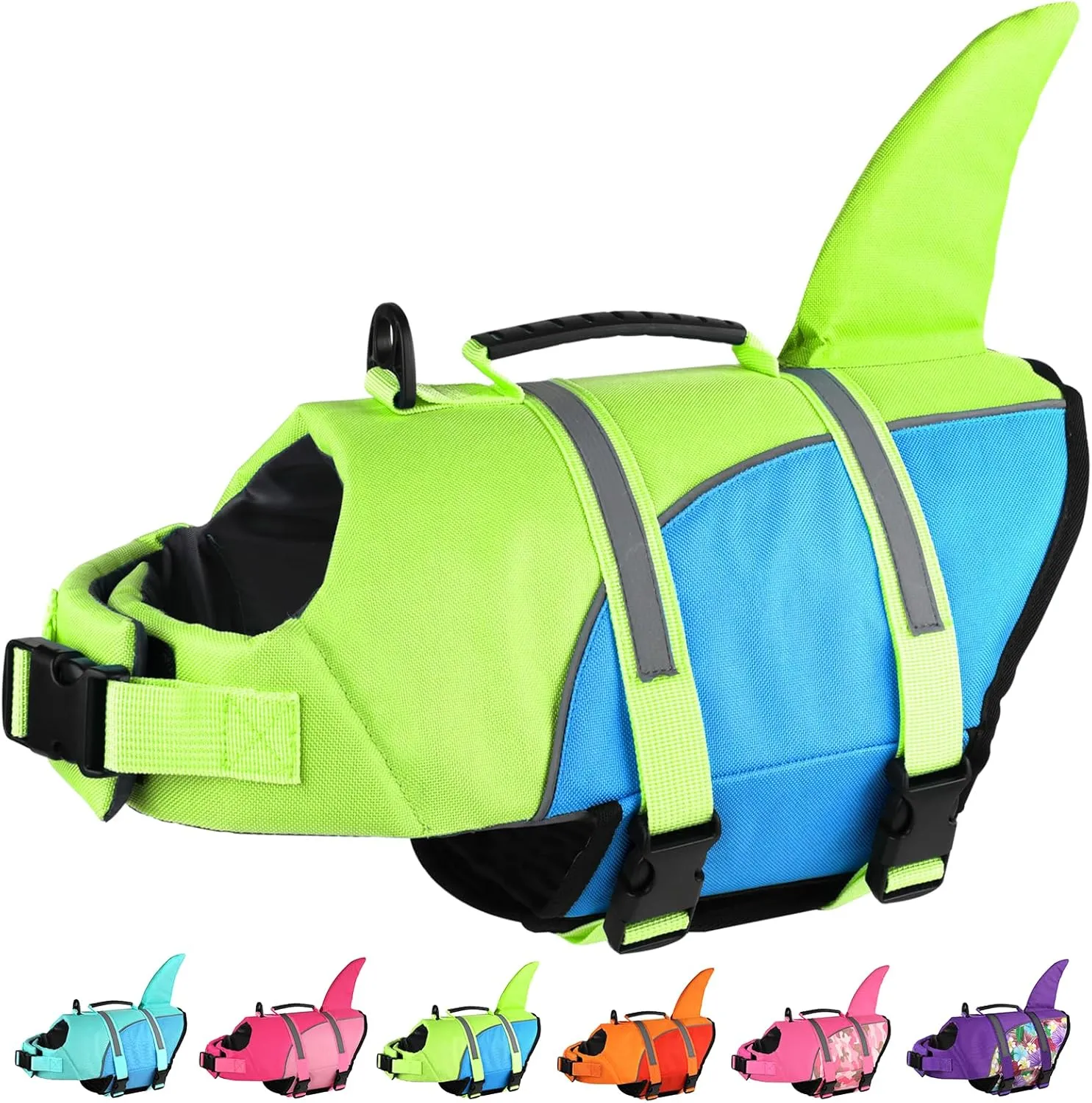 DogLay Ripstop Shark Dog Life Jacket with Rescue Handle, Adjustable Dog Vests for Swimming, Boating - Small, Medium, Large
