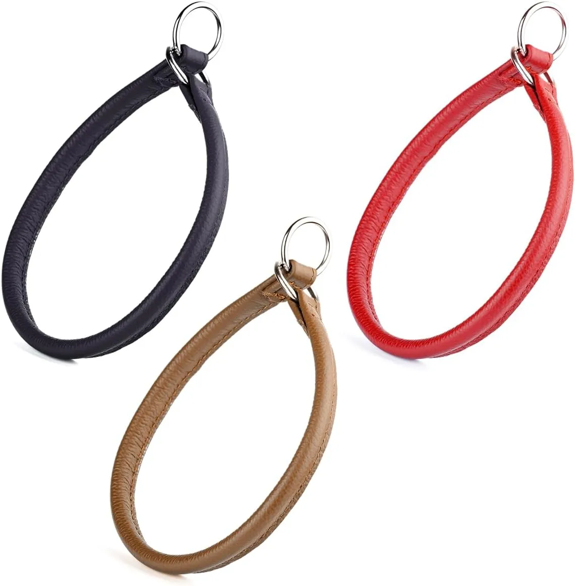 Dogline Soft and Padded Round Leather Choke Collar for Dogs (Red, W1/2-in x L26-in)