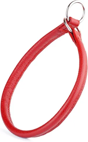 Dogline Soft and Padded Round Leather Choke Collar for Dogs (Red, W1/2-in x L26-in)