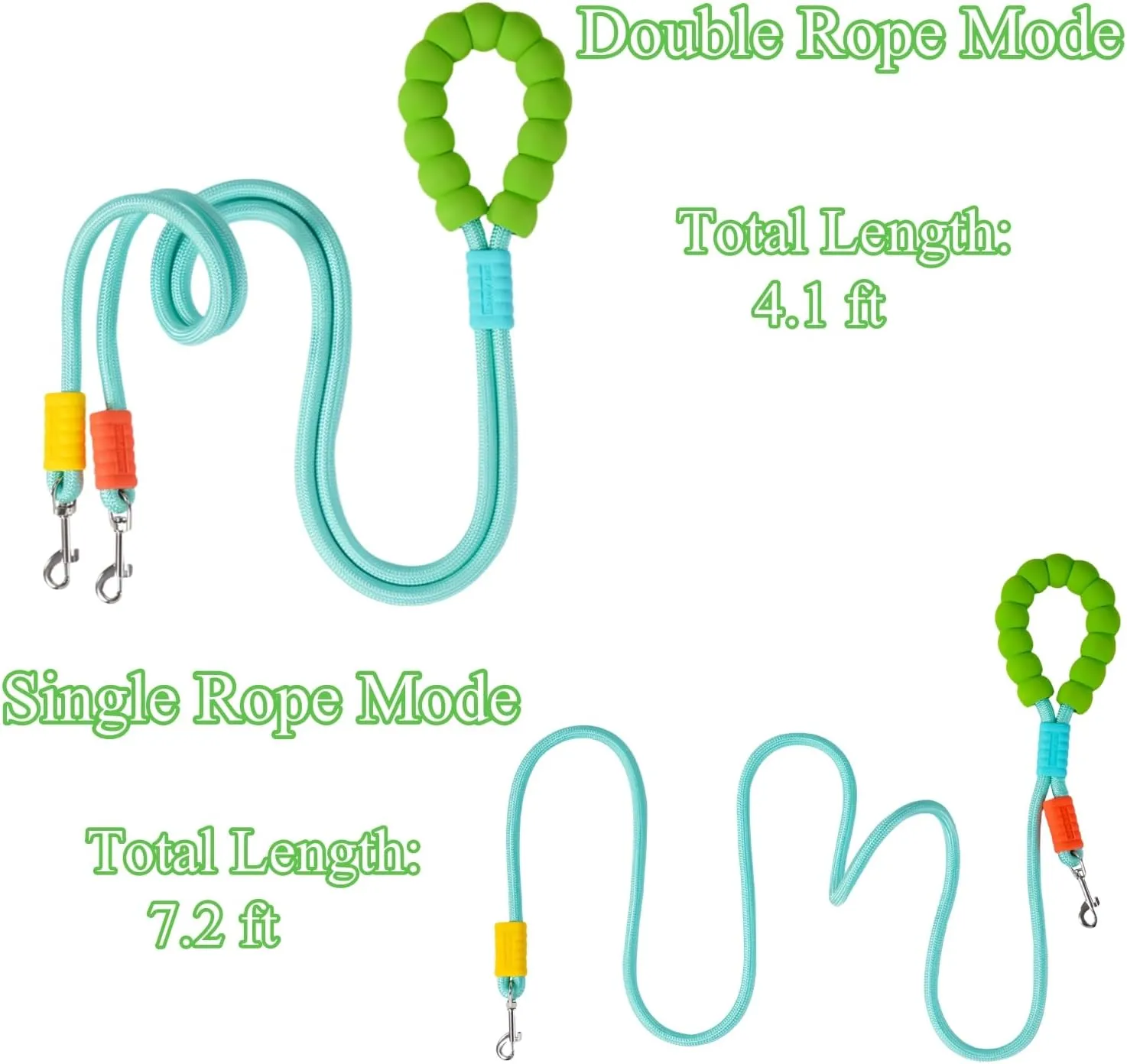 Double Dog Leash & Collars, No Tangle Dual Strong Nylon Dog Leash with Padded Handles for Medium Large Dogs, Hands-Free for Walking, Jogging, Hiking(Green)
