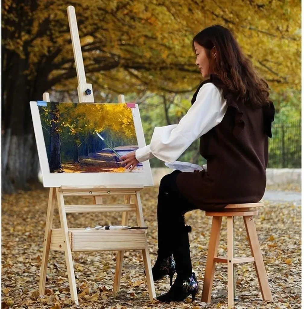 Drawer Easel H-Frame Beech Wood Easel, Can Place Canvas Height 100CM