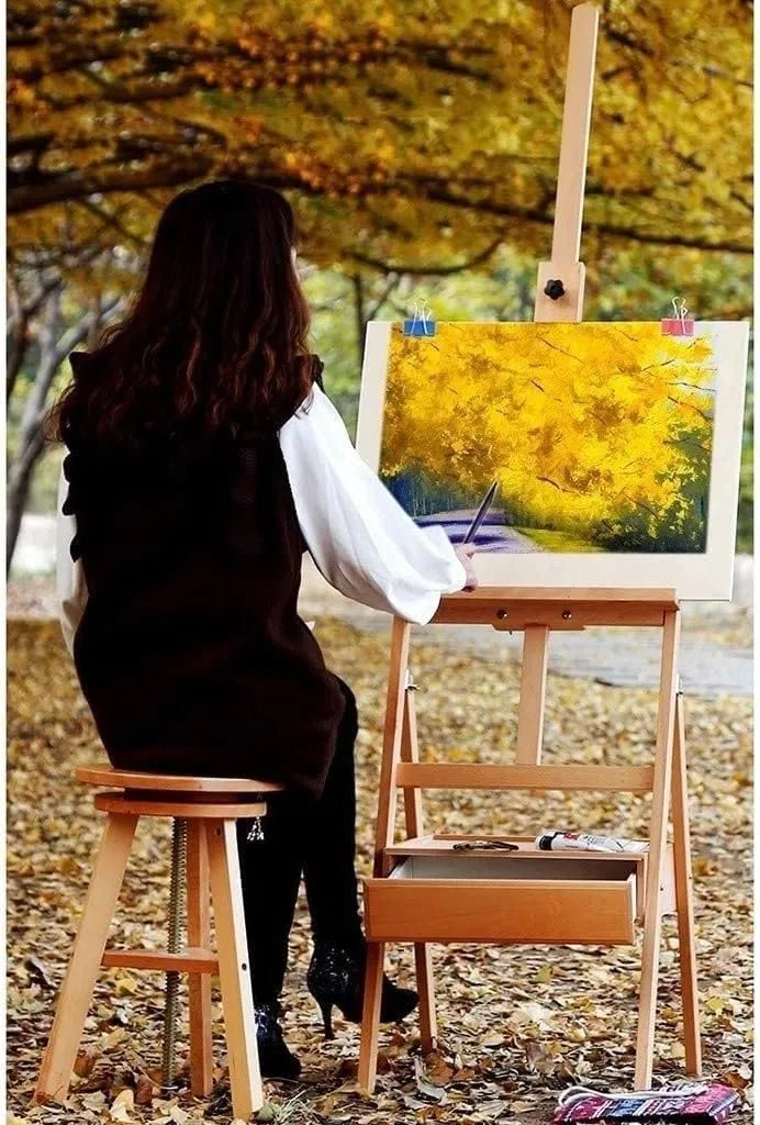 Drawer Easel H-Frame Beech Wood Easel, Can Place Canvas Height 100CM