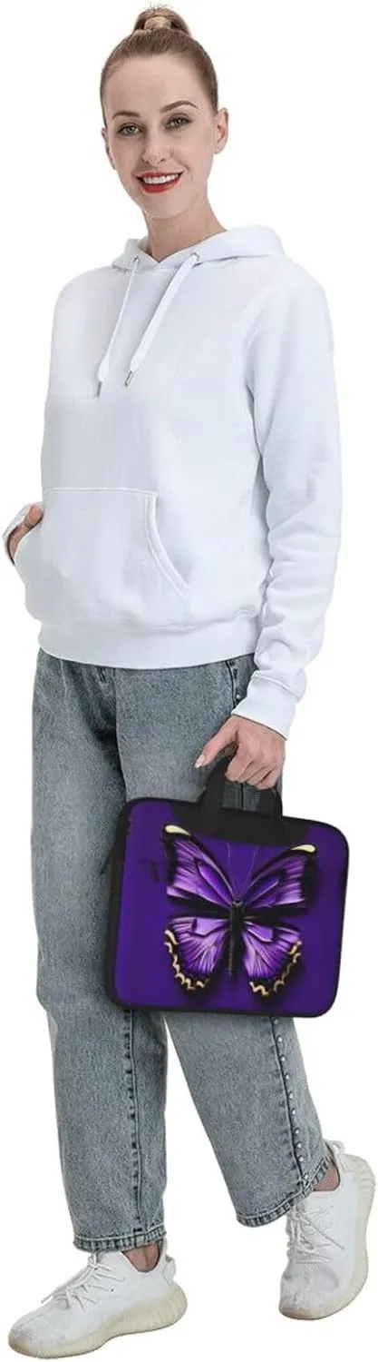 Dreamlike Purple Butterfly Print Notebook Computer Protective Carrying Cover With Pocket,13 Inch Laptop Shoulder Bag