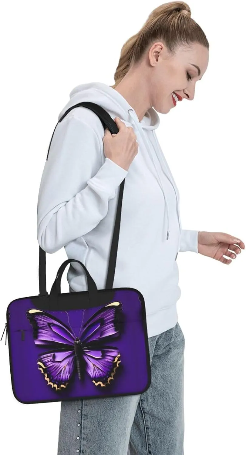Dreamlike Purple Butterfly Print Notebook Computer Protective Carrying Cover With Pocket,13 Inch Laptop Shoulder Bag