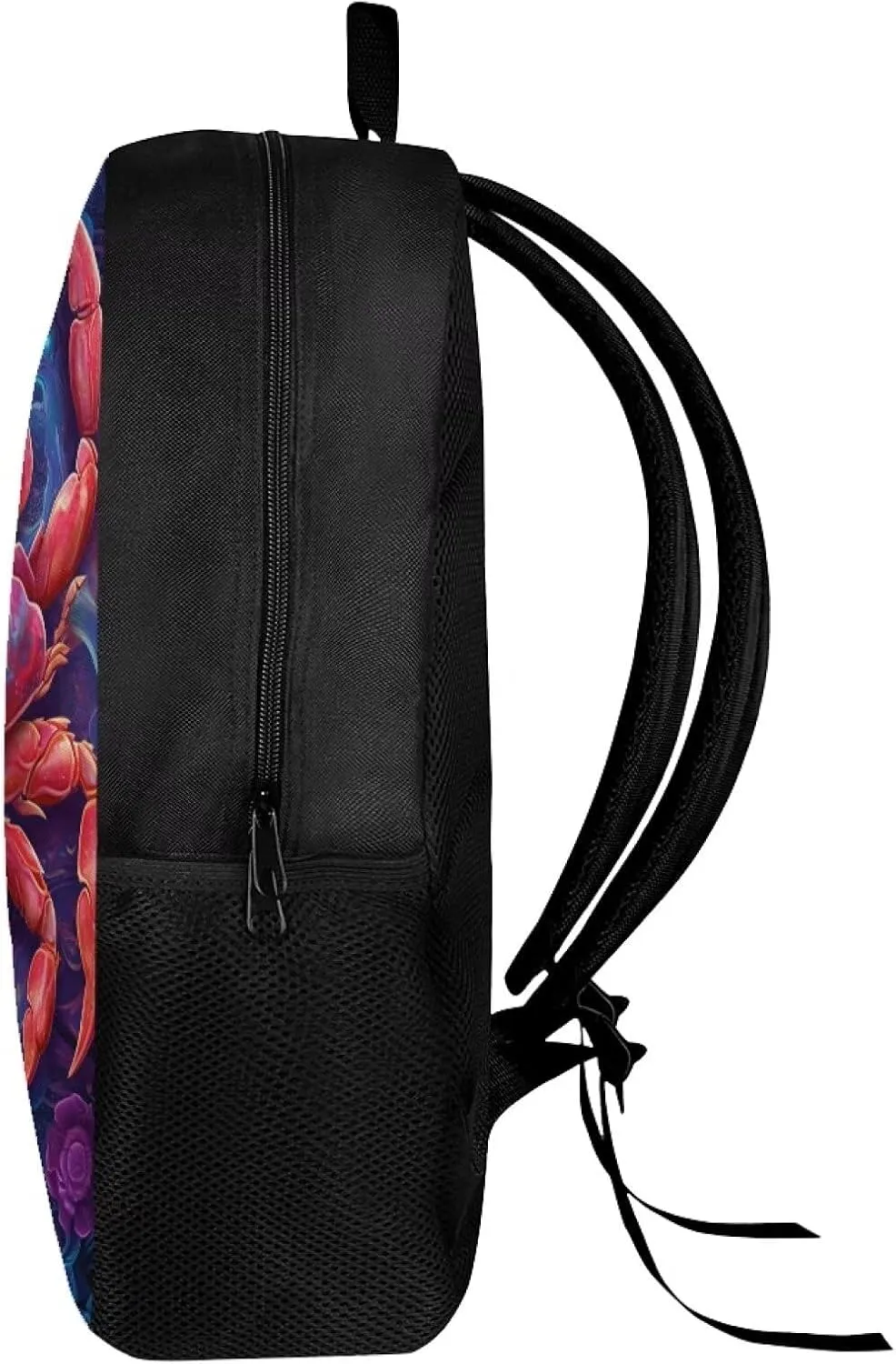 Dreamy Crab Backpack for Boys Girls Novelty Cute Graphic Animal Print School Backpack 17 Inch Student Lightweight Comfy Black Kids Bookbag with Side Mesh Pocket