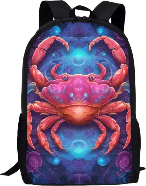 Dreamy Crab Backpack for Boys Girls Novelty Cute Graphic Animal Print School Backpack 17 Inch Student Lightweight Comfy Black Kids Bookbag with Side Mesh Pocket