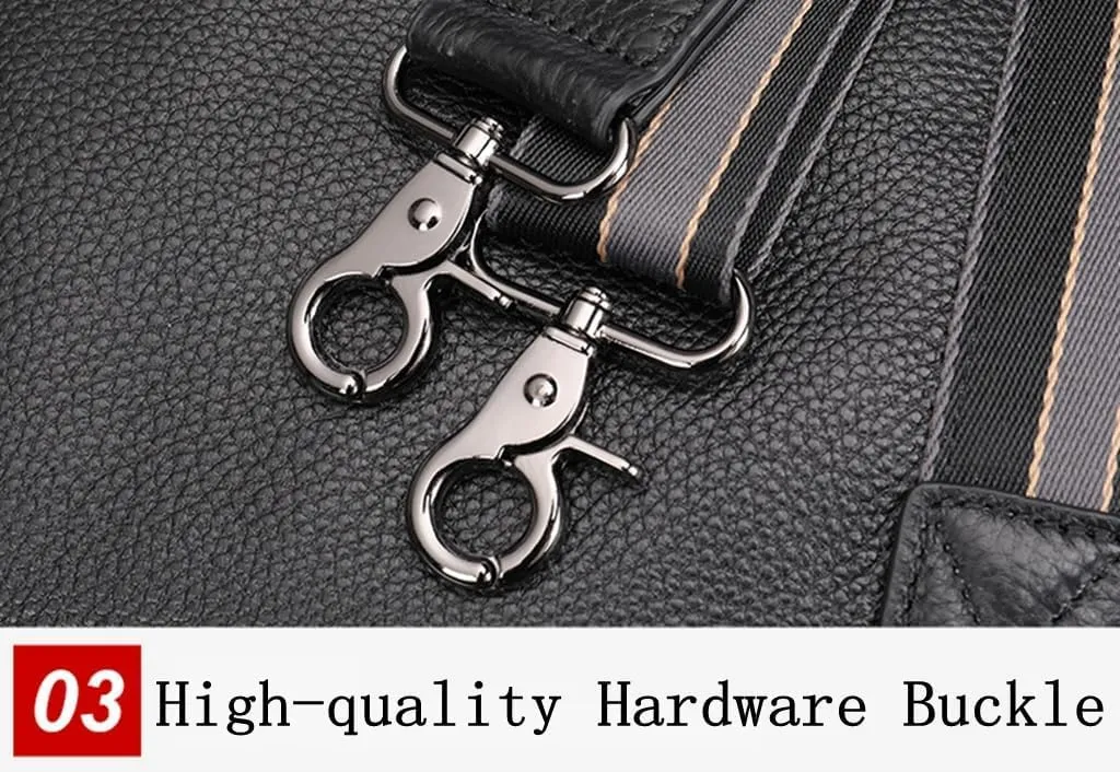 Duffle Bag for Men Genuine Leather Travel Duffel Bag Overnight Weekender Bag for Traveling Plaid Black