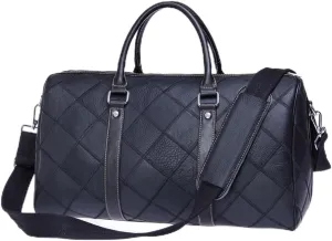 Duffle Bag for Men Genuine Leather Travel Duffel Bag Overnight Weekender Bag for Traveling Plaid Black