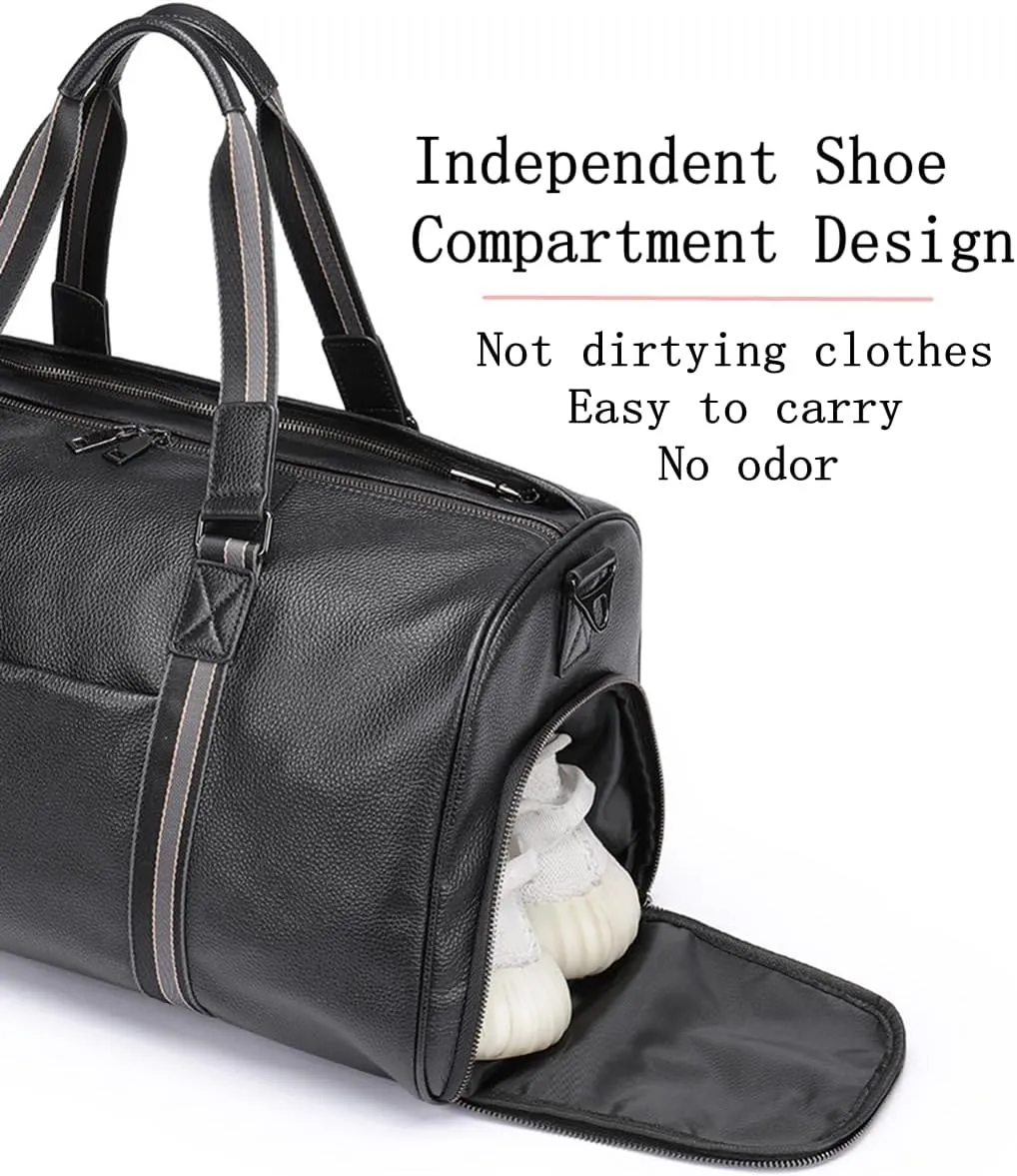 Duffle Bag for Men Genuine Leather Travel Duffel Bag Overnight Weekender Bag for Traveling Plaid Brown