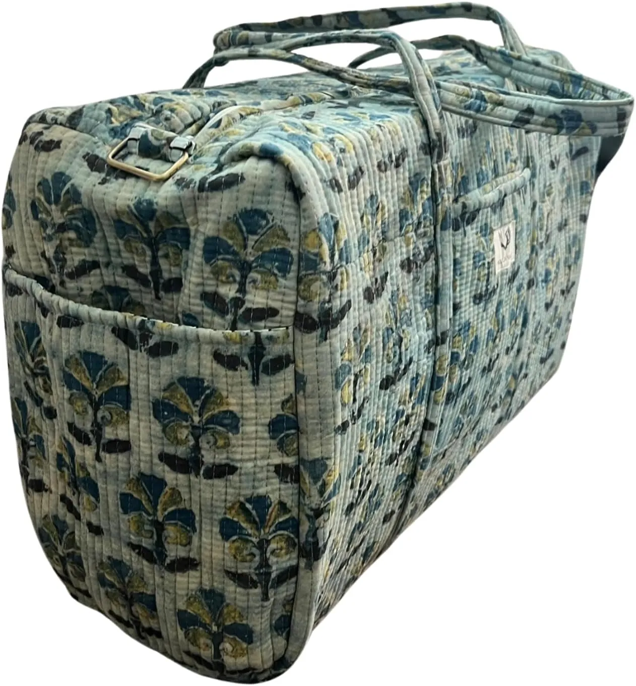 Duffle Bag- Handblock printed Quilted Cotton Travel Weekender Pregnancy Hospital Bag (Meadow Haze)
