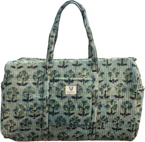 Duffle Bag- Handblock printed Quilted Cotton Travel Weekender Pregnancy Hospital Bag (Meadow Haze)