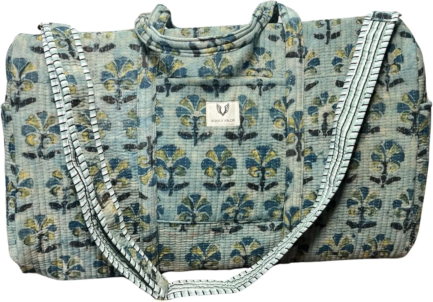 Duffle Bag- Handblock printed Quilted Cotton Travel Weekender Pregnancy Hospital Bag (Meadow Haze)